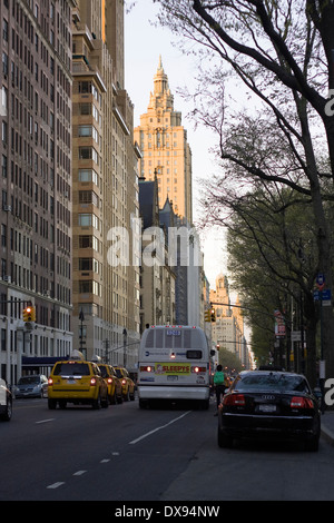 A New York City bus parked in Battery Park City in Lower Manhattan ...