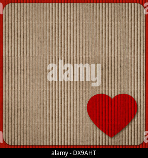 recycled nature colored cardboard paper texture with red heart. abstract background. Valentine's Day concept Stock Photo