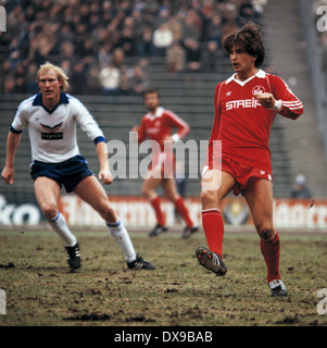 football, Bundesliga, 1979/1980, Parkstadion, FC Schalke 04 versus 1. FC Kaiserslautern 2:1, scene of the match, Joern Kaminke (FCK) right and Rolf Ruessmann (S04) Stock Photo