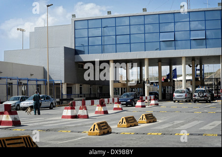 The Tarajal border checkpoint between Ceuta ( Spanish enclave on the North African coast) and Morocco. Spain. Stock Photo