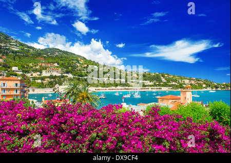 french reviera, view of luxury resort and bay of Villefranche-sur-Mer near Nice and Monaco. seafront landscape Stock Photo