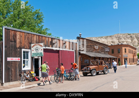 North Dakota, Medora, downtown, Dakota Cyclery, bicycle shop offers mountain bike tours Stock Photo