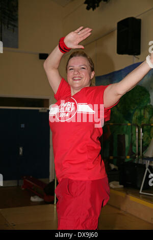 West Wickham,UK. 21st Mar, 2014. Stephanie Bradbury from Stephaneez School of Dance ran a Zumbatomic class at Wickham Common Primary school in aid of Sport Relie Credit: Keith Larby/Alamy live News Stock Photo