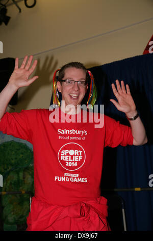 West Wickham,UK. 21st Mar, 2014. West Wickham Sainsbury's Staff  dressed up to raise funds for Sport relief by taking  part in a Zumbatomic class run by Stephaneez School of Dance Credit:  Keith Larby/Alamy live News Stock Photo