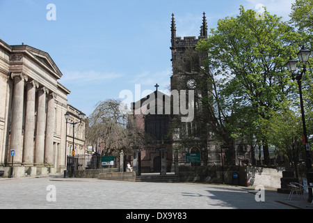 The Town Hall and St Michael’s Church in the Market Place in the centre of Macclesfield, Cheshire Stock Photo