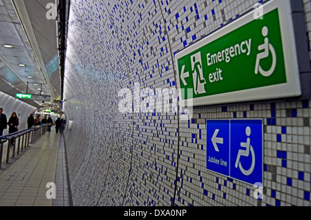 Green Park Underground Station Emergency Exit and Disabled Access signs, City of Westminster, London, England, United Kingdom Stock Photo