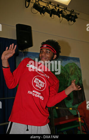 West Wickham, UK. 21st of Mar, 2014. West Wickham Sainsbury's Staff  breakdanced  to raise funds for Sport relief during a Zumbatomic class run by Stephaneez School of Danc Credit: Keith Larby/Alamy live News Stock Photo