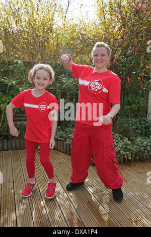 West Wickham, UK. 21st of Mar, 2014. Stephanie Bradbury from Stephaneez School of Dance ran a Zumbatomic class at Wickham Common Primary school in aid of Sport Relief Credit:  Keith Larby/Alamy live News Stock Photo