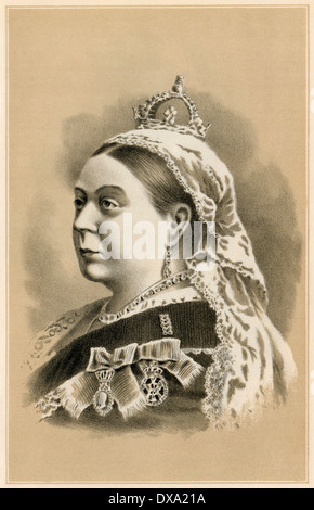 Her Majesty, Queen Victoria, 1880s. Mezzotint Stock Photo