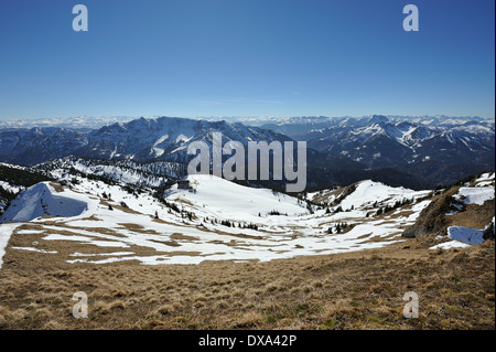 view over the Bavarian Alpine region from the Rotwand summit in winter, Bavaria, Germany Stock Photo