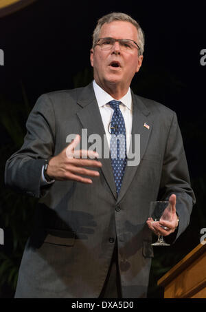 Former governor Jeb Bush was Governor of Florida 1999-2007, Bush ran for USA presidential race 2016. Brother of George W. & son of George H.W. Bush (US Presidents) Jeb Bush is political blue blood. He co-authored book on immigration, his wife is Mexican-born immigrant. Immigration reform is hot button issue for 2016 elections. Stock Photo