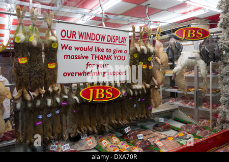 The newly-restored butcher's window display in Sudbury, previously taken down because some shoppers found it offensive. Stock Photo