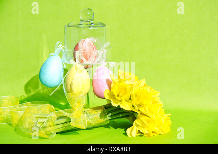 Colorful Easter composition. Flowers and eggs Stock Photo