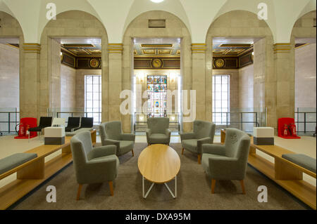 MANCHESTER, UK. 21st Mar, 2014. Manchester Central Library in St Peter's square are of the city centre reopens to the public on Saturday 22nd March 2014 after a £48 million refurbishment to the interior. The revamp took four years following its temporary closure in 2010, but reopens 80 years after its initial opening in 1934 Credit:  Russell Hart/Alamy Live News Stock Photo