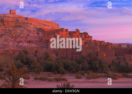 Ait Benhaddou Kasbah at dawn, Morocco, High Atlas Mountains, ksar Ait Benhaddou, Ouarzazate Province, Souss-Massa-Draâ region, Stock Photo