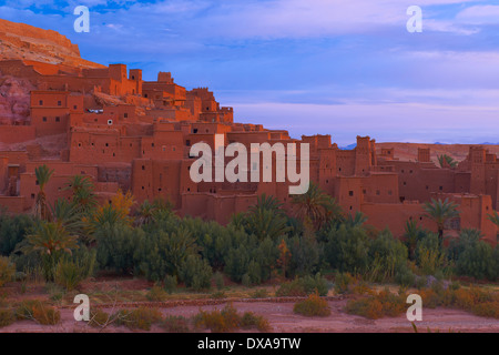 Ait Benhaddou Kasbah at dawn, Morocco, High Atlas Mountains, ksar Ait Benhaddou, Ouarzazate Province, Souss-Massa-Draâ region, Stock Photo