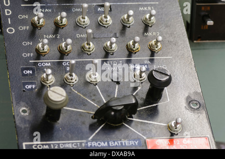 Communications control panel in an old airplane. Stock Photo