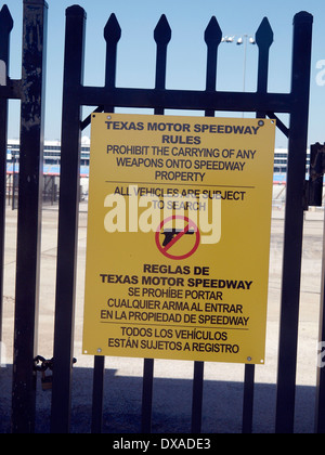 Ft Worth, TX - Even though the National Rifle Association is a sponsor, the Texas Motor Speedway prohibits weapons. Stock Photo