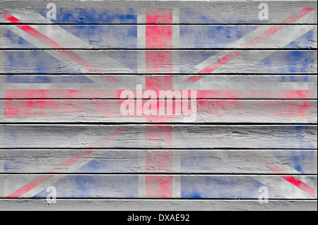 Abstract grunge wooden plank background with faded union flag Stock Photo