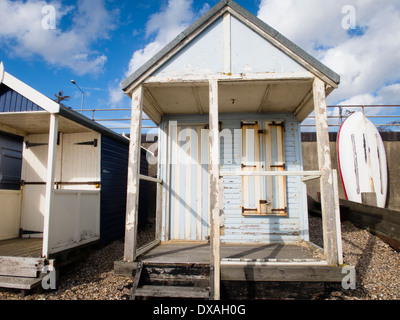 Wooden beach hut on the seafront Stock Photo