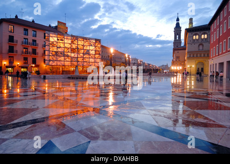View of Pilar's square in Saragossa taken by dusk Stock Photo