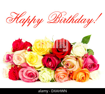 happy birthday! colorful roses, beautiful flower bouquet. card concept Stock Photo - Alamy