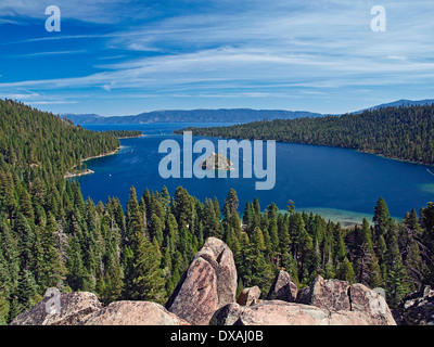 Emerald Bay and Fannette Island at Lake Tahoe, California Stock Photo