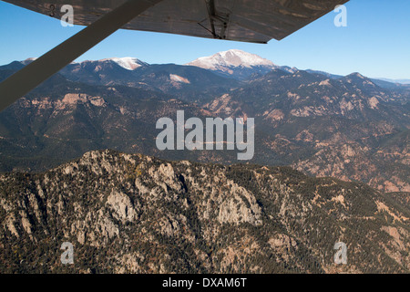 Aerial view of Pikes Peak and The Horns near Colorado Springs, Colorado USA Stock Photo