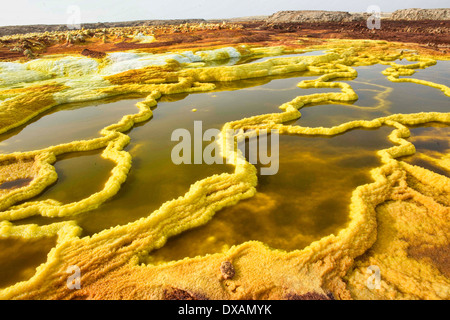 The surreal volcanic landscape of Dallol in the Danakil Depression, Ethiopia Stock Photo