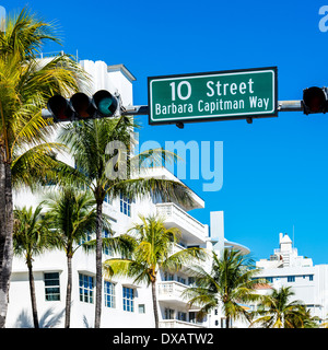 street sign of famous art deco district Stock Photo