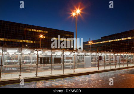 Milton Keynes Bus and Railway station at night, empty with no passengers Stock Photo