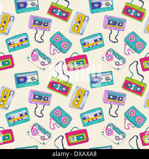 Seamless pattern of retro cassette tapes Stock Photo