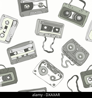 Seamless pattern of retro cassette tapes Stock Photo