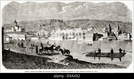 View of Tiflis, now Tbilisi, Headquarters of Prince Woronzoff, General-in-Chief of Russian forces in Asia during the Crimean War. Victorian engraving circa 1854 Stock Photo