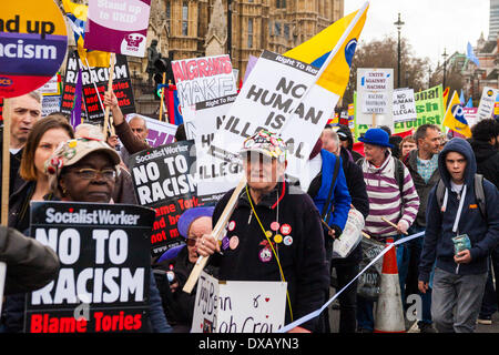 London, UK. 22nd March 2014. Up to 2,000 people march from Parliament to a rally at Trafalgar square marking UN Anti-Racism Day whic falls around the anniversary of the Apartheid South African Sharpeville massacre in 1960. Credit:  Paul Davey/Alamy Live News Stock Photo