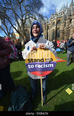 London England, 22th March 2014 : Thousands of protesters from all nationality United Stand up to racism and fascism at Parliament Yard in London. Photo by See Li/ Alamy Live News Stock Photo