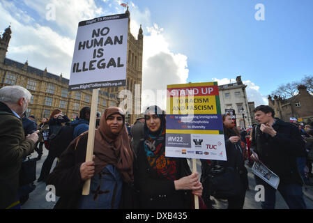 London England, 22th March 2014 : Thousands of protesters from all nationality United Stand up to racism and fascism at Parliament Yard in London. Photo by See Li/ Alamy Live News Stock Photo