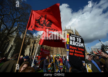 London England, 22th March 2014 : Thousands of protesters from all nationality United we  Stand up to racism and fascism at Parliament Yard in London. Photo by See Li/ Alamy Live News Stock Photo