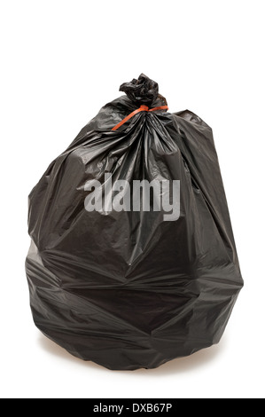 Black garbage bag isolated on white background Stock Photo