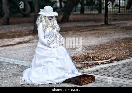 A mime performs in the street of Athens, Greece Stock Photo