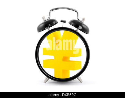 Time is money. Alarm clock with golden yen symbol. Stock Photo