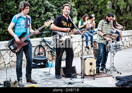 Musicians playing in the street of Athens, Greece Stock Photo