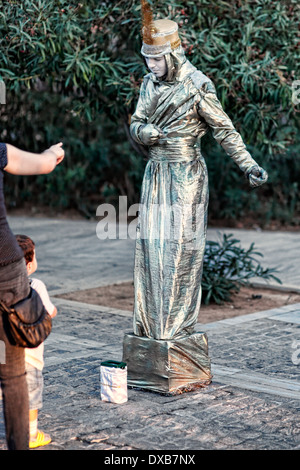 A mime performs in the street of Athens, Greece Stock Photo