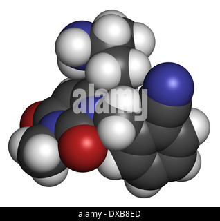Alogliptin diabetes drug molecule. Belongs to dipeptidyl peptidase 4 (DPP-4) or gliptin class of antidiabetic medicines. Stock Photo