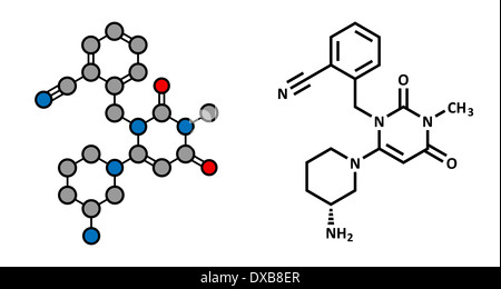 Alogliptin diabetes drug molecule. Belongs to dipeptidyl peptidase 4 (DPP-4) or gliptin class of antidiabetic medicines. Stock Photo