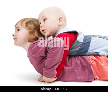 boy and girl looking to side isolated on white background Stock Photo