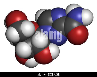 Ribavirin antiviral drug molecule. Used in treatment of hepatitis C virus infections and of viral hemorrhagic fevers. Stock Photo