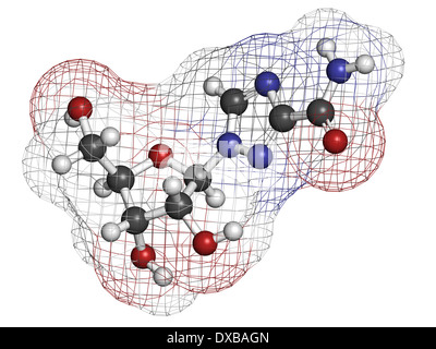 Ribavirin antiviral drug molecule. Used in treatment of hepatitis C virus infections and of viral hemorrhagic fevers. Stock Photo