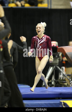 March 22, 2014 - March 22, 2014: A Stanford Cardinal gymnast reacts to ...