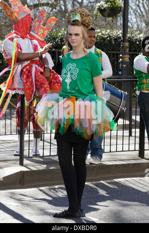 Girl in a Tutu Dancing in the Traditional St Patrick's Day Parade in London England Stock Photo